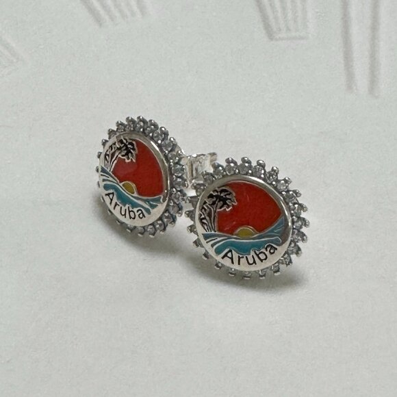 Aruba Beach Earrings S925 Sterling Silver Stud Earrings Handmade - Picture 2 of 3